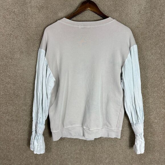 Stateside Sweatshirt Womens Small S Gray Crew Contrast Linen Sleeve French Terry - Picture 9 of 11